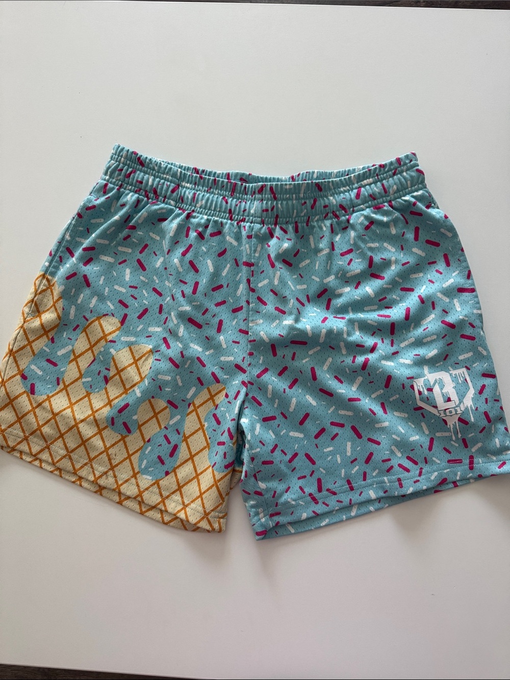 Men's Athletic Shorts with Ice Cream Cone Print - Aqua